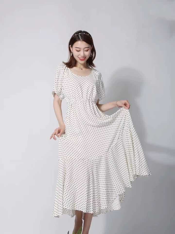 阿家米色波点长连衣裙（不退换）5500324