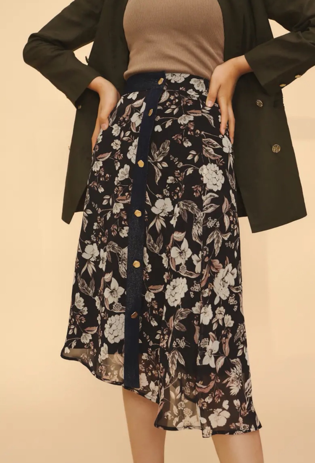 阿家春秋新款印花半身裙高腰显瘦A字裙扎染中长裙5200189（不退换）