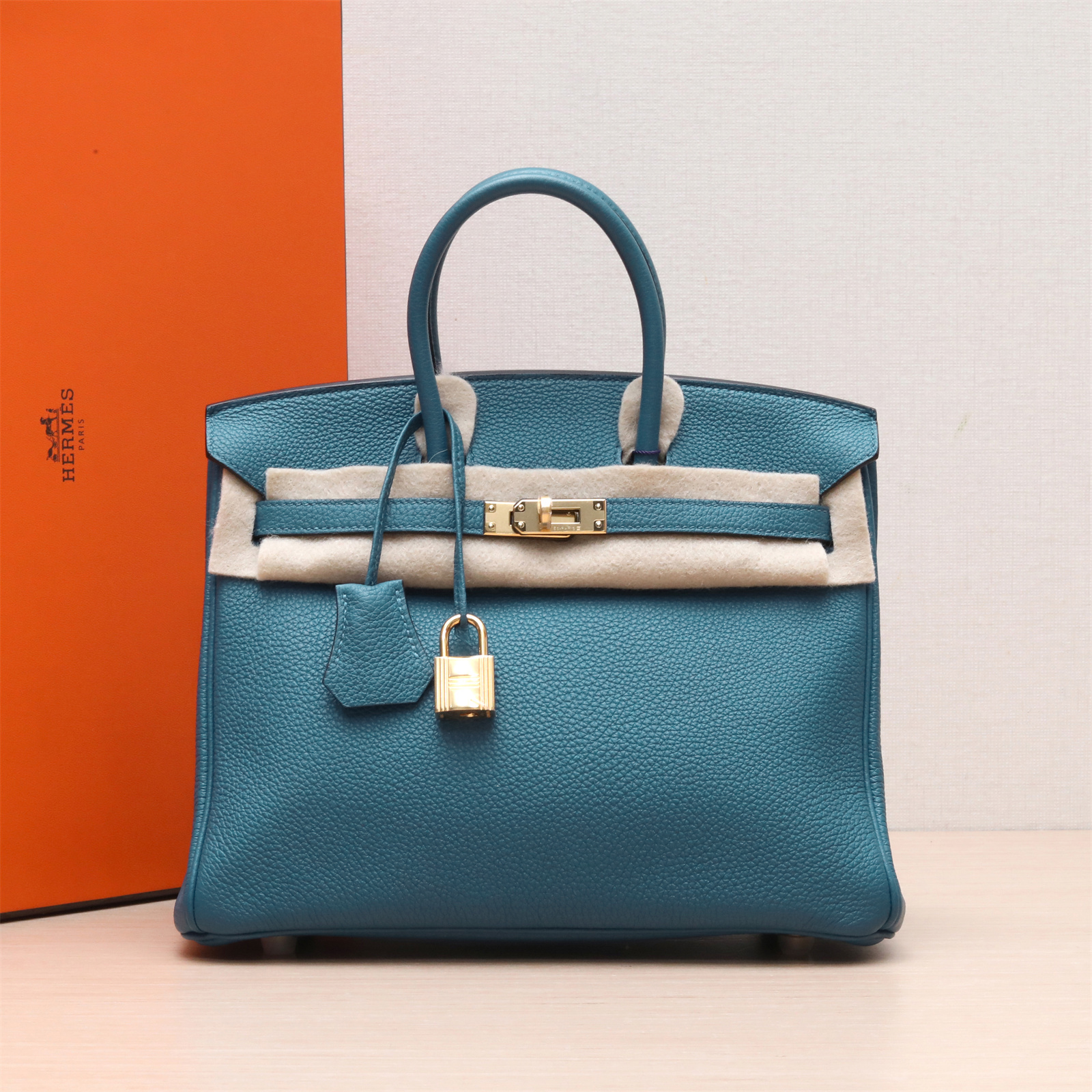 99新 Hermes/爱马仕 【小花Han】Birkin 25 珊瑚蓝Togo X刻金扣包