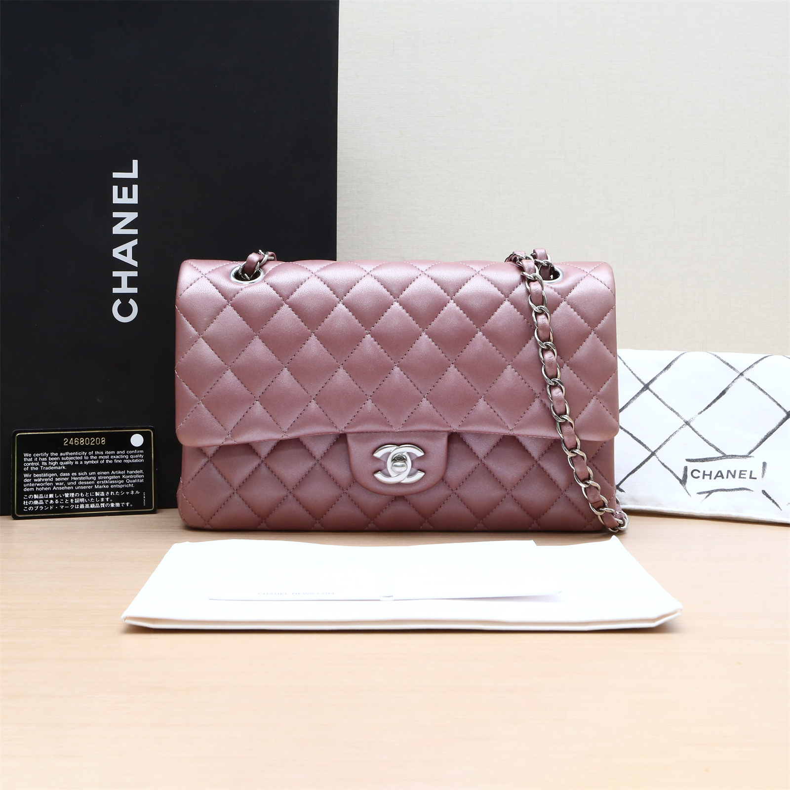 99新  新粉 小花A花CF 经典款 口盖包 中号 粉色 24开 91811