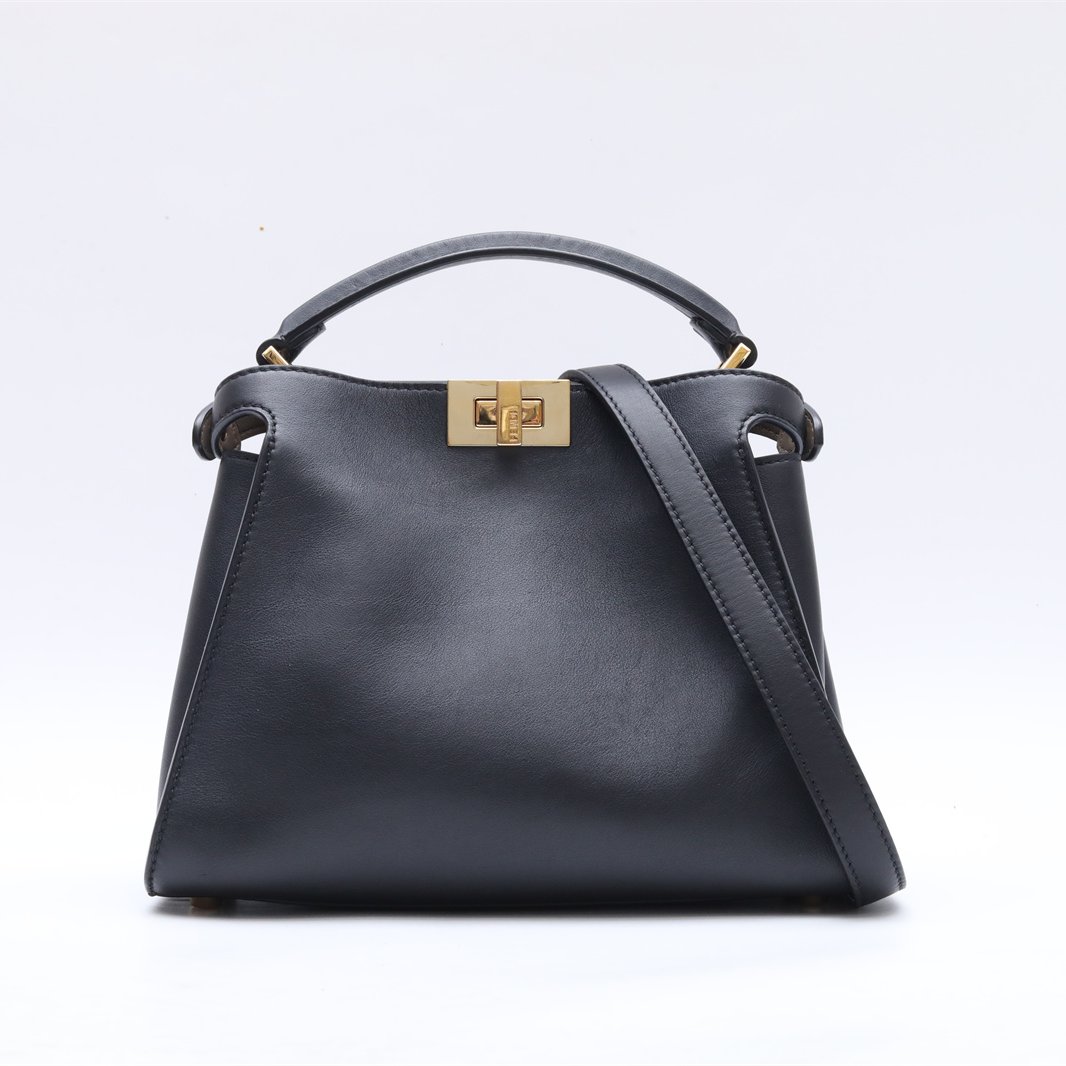 99新 FENDI/芬迪 小花6枫PEEKABOO 小号 27 黑色 皮革C 金扣