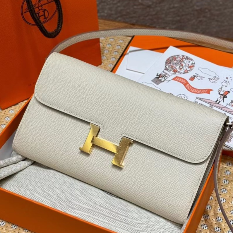 99新 Hermes/爱马仕 小花6枫康康togo奶昔白金扣U刻包