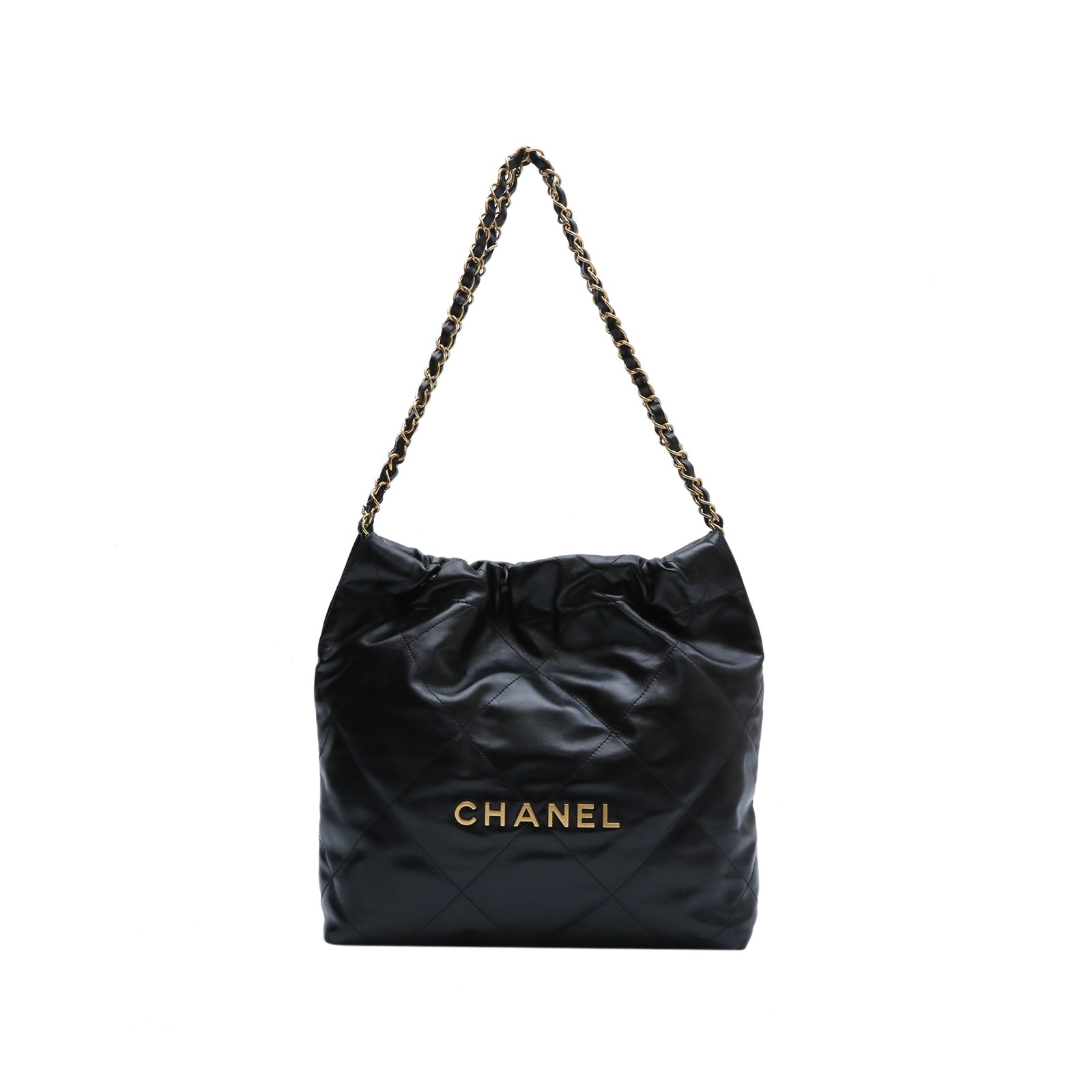 99新  外【小花Han】22Bag 手袋 托特包 小号 金字 黑色 芯片开 包