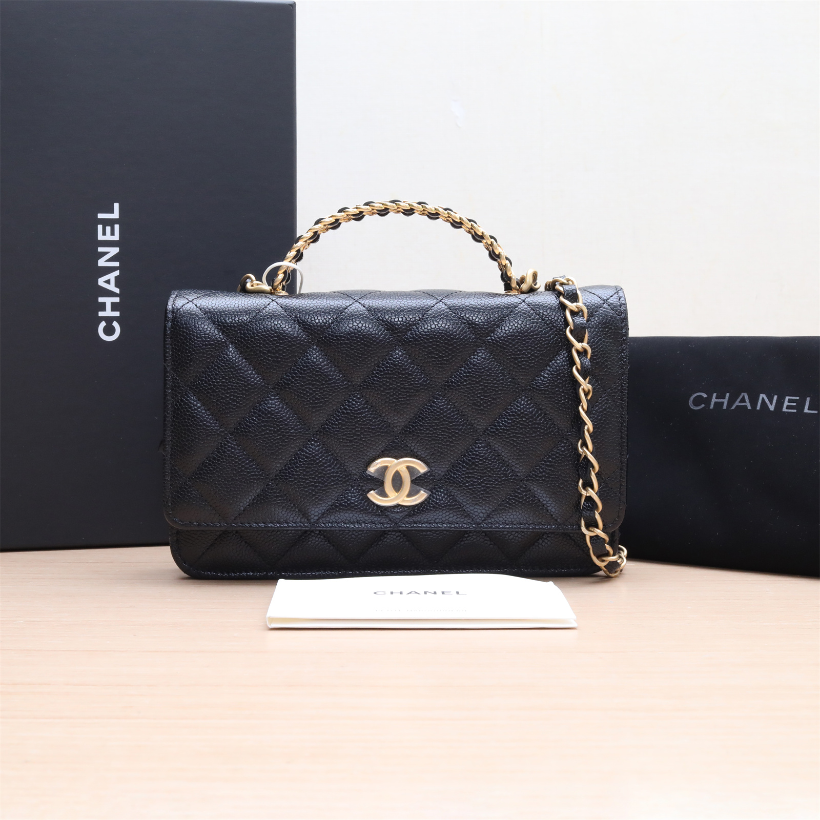 99新 Chanel/香奈儿 小花6枫22S CF WOC 双皮穿拼金属字母手柄