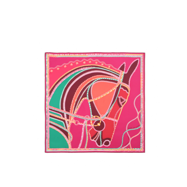 全新未使用 Hermes/爱马仕 【小花念念】抽象马头图案系列 玫红