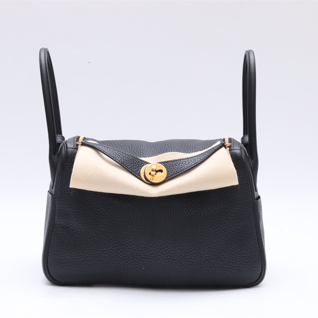 99新 Hermes/爱马仕 拆全57600小花6枫Lindy26黑色TC皮D刻金扣包
