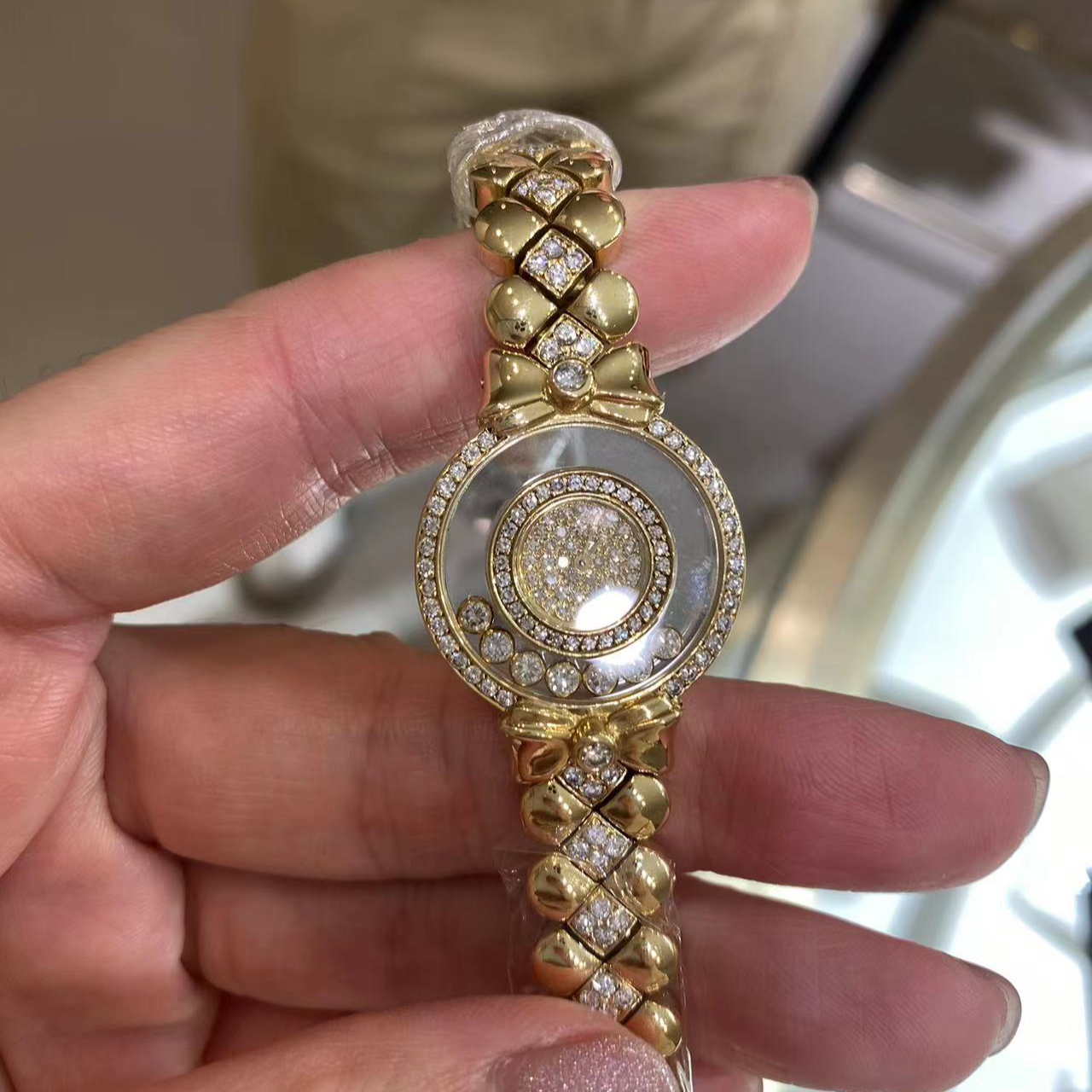 99新 Chopard/萧邦 小花6枫原钻 快乐7钻 表径24mm 18k