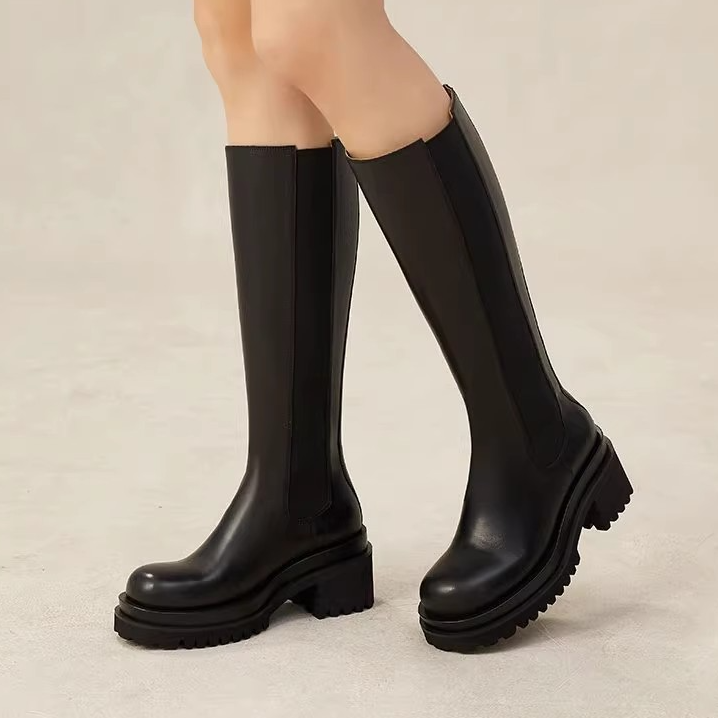 GIRDEAR/哥弟 厚底后拉链长靴马靴骑士高跟靴AX15172