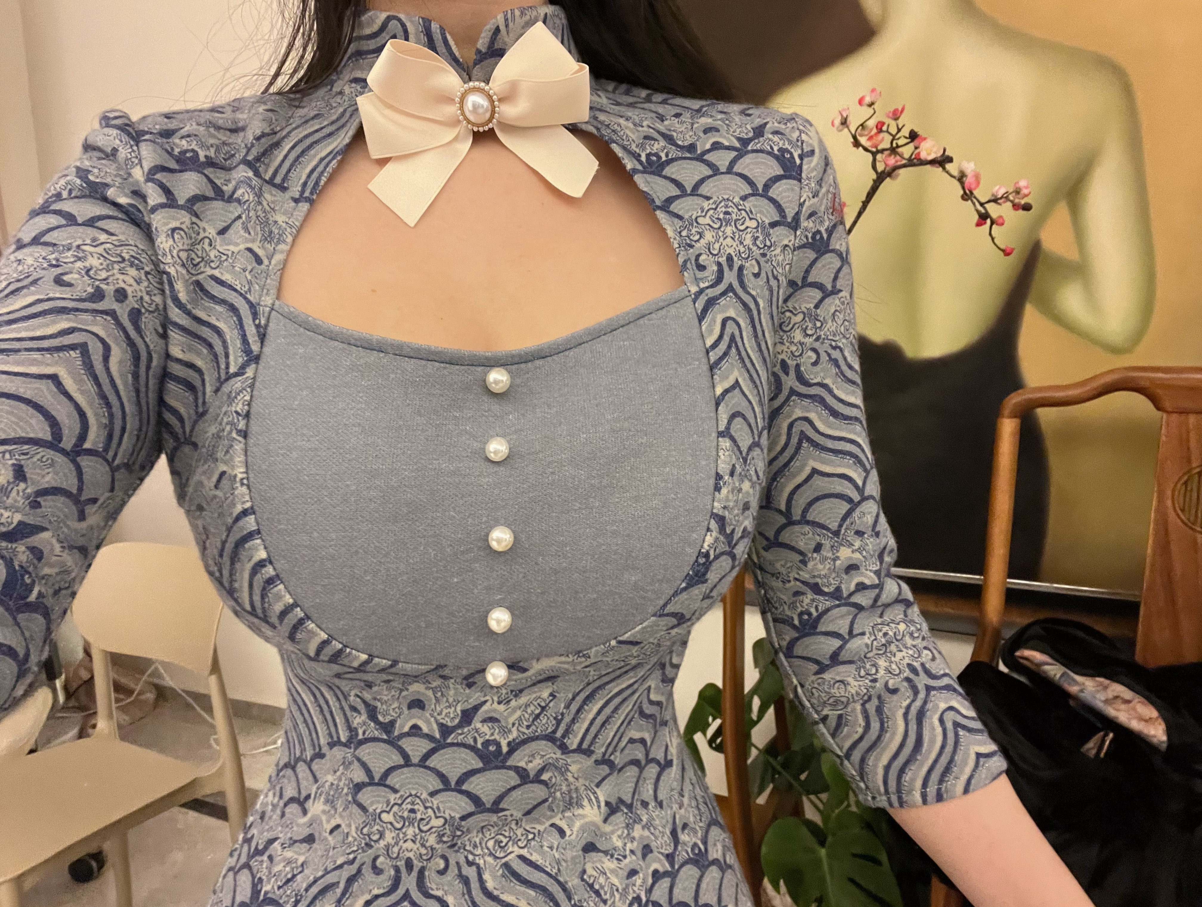 ［桃芝东方美学］原创新中式旗袍【海的女儿】气质收腰复古时尚显瘦