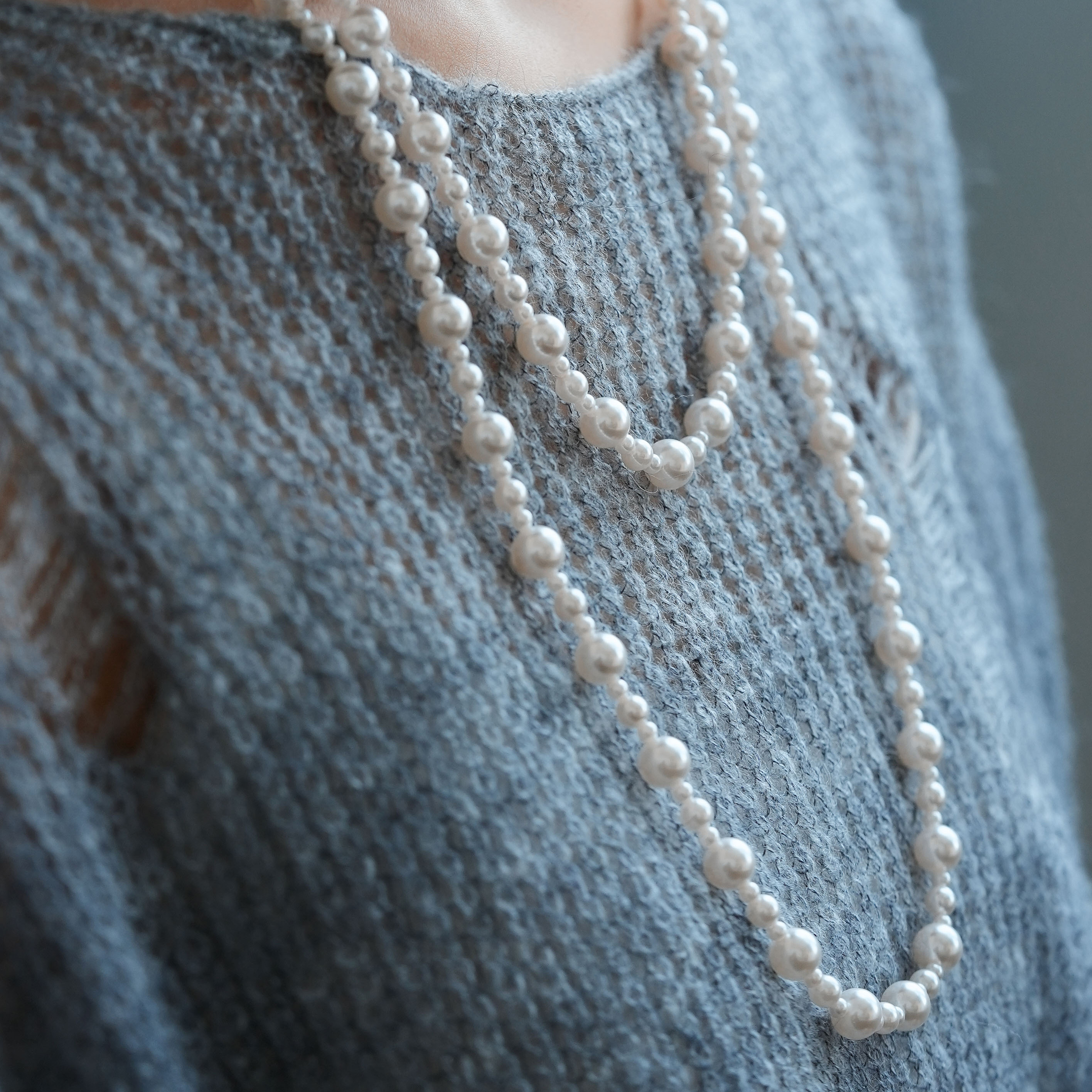 云湛 非金属仿珍珠项链 精美超长毛衣链正圆强光珠珠颈链秋冬搭配