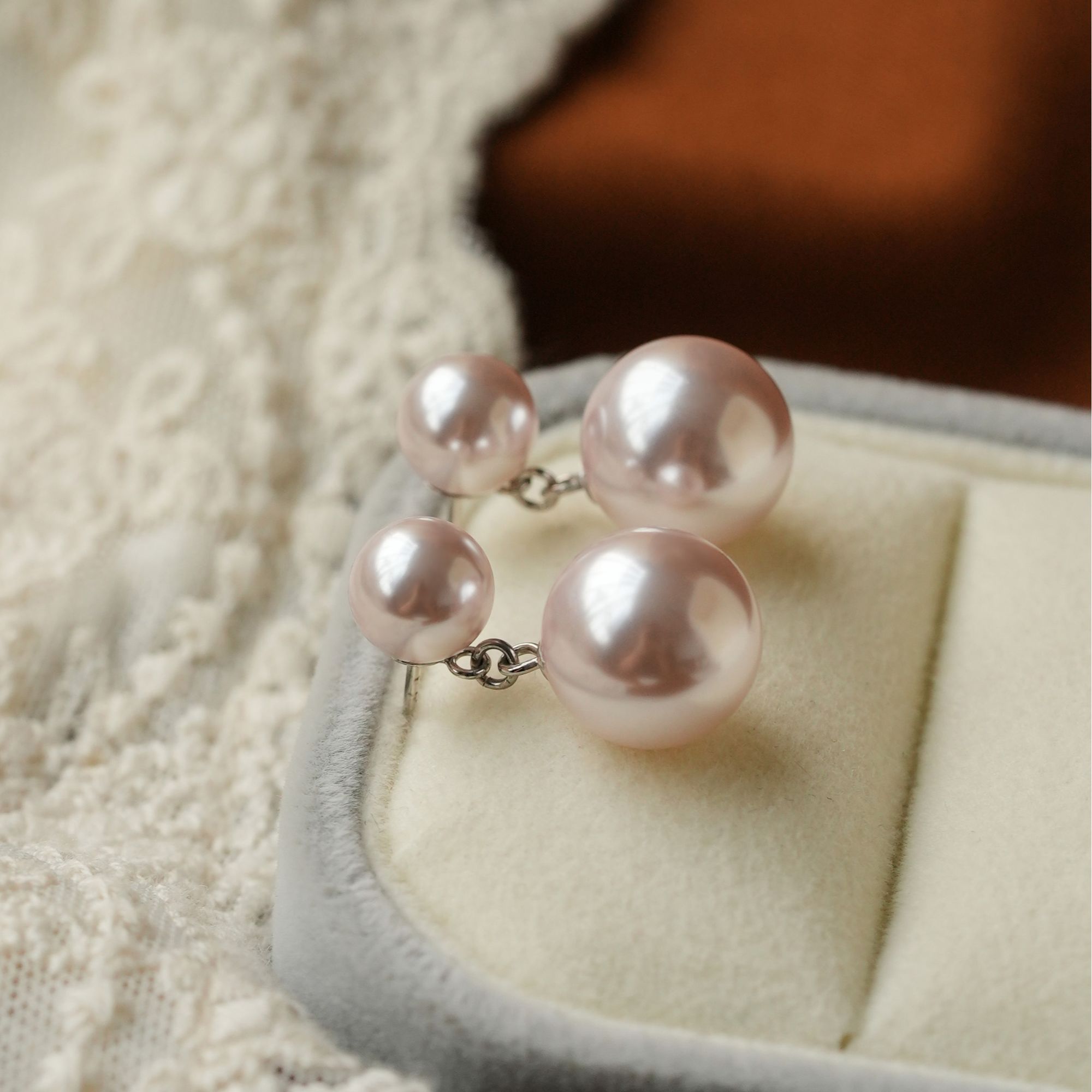 云湛 925银耳饰 曼塔玫瑰紫双珠耳钉女经典气质耳环典雅温柔耳饰