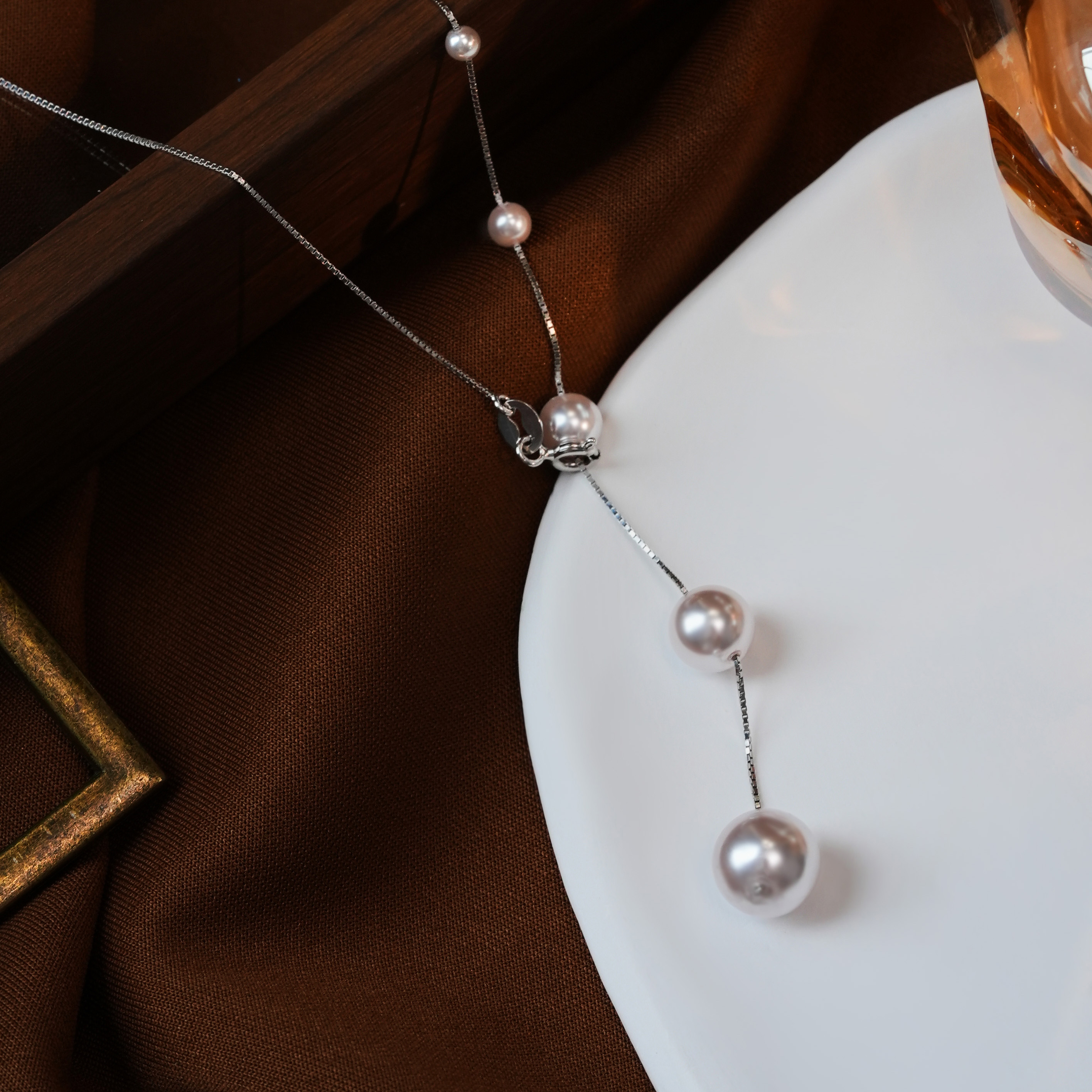 链子925银 优雅曼塔玫瑰紫渐变珠珠Y字链设计感锁骨链时尚女项链