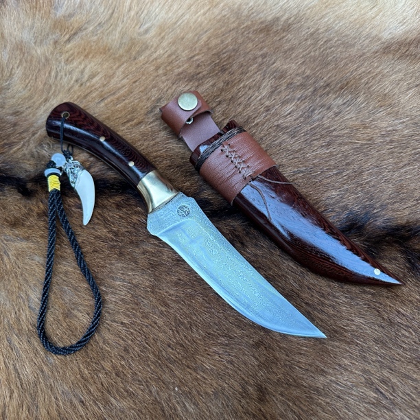 娄氏手工折叠锻打大马士革钢家用户外露营锋利削皮瓜果刀