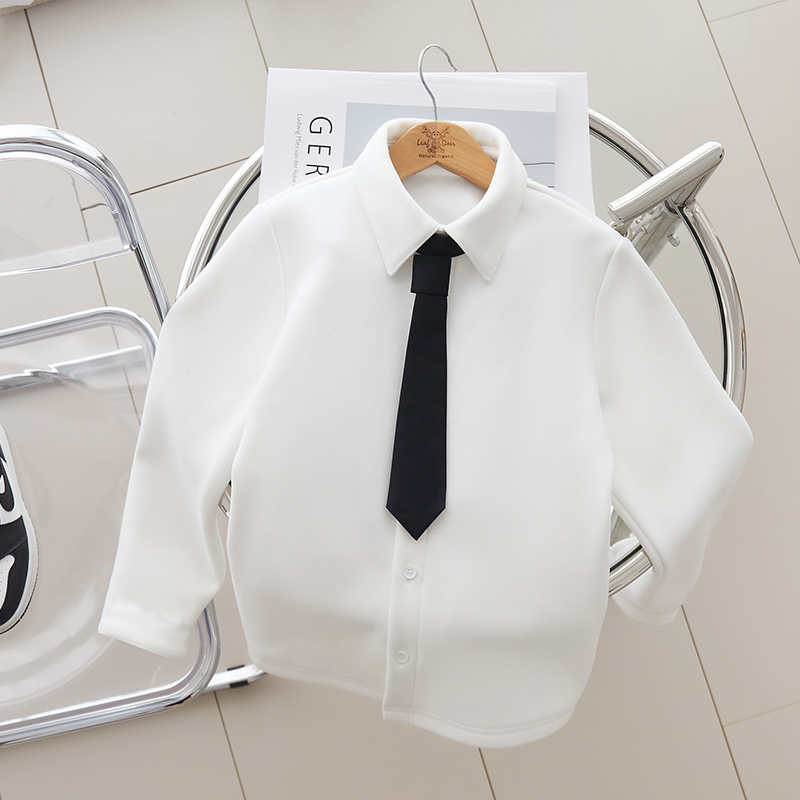 辰妈男童衬衫套装学院风秋冬加绒百搭洋气儿童马甲表演中大童长袖