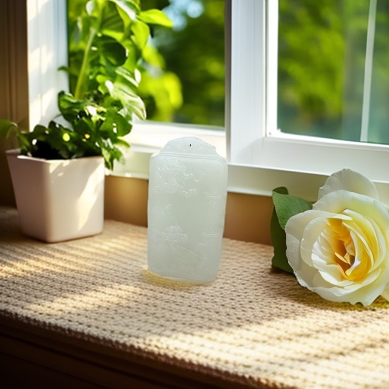 和田玉挂件双面雕刻无事牌