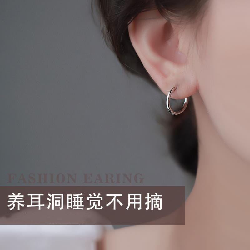 925银耳饰 S925纯银素圈耳环女光面复古时尚小众设计韩版耳饰