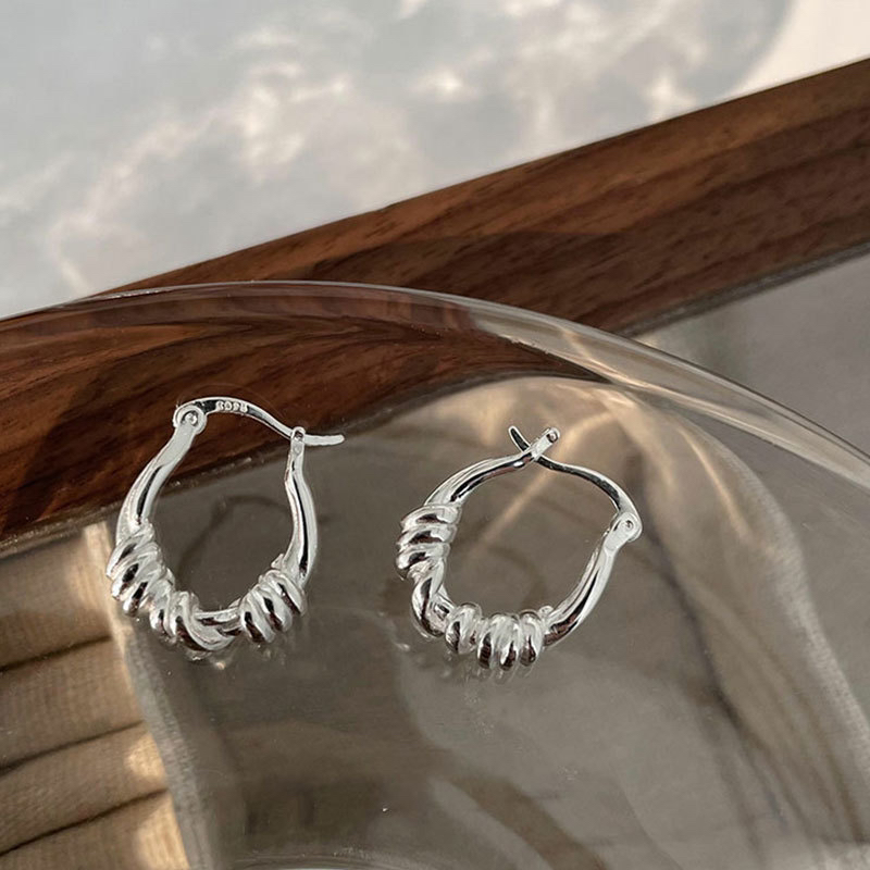 925银耳饰 S925纯银麻花耳环小众设计高级感耳圈简约气质耳饰