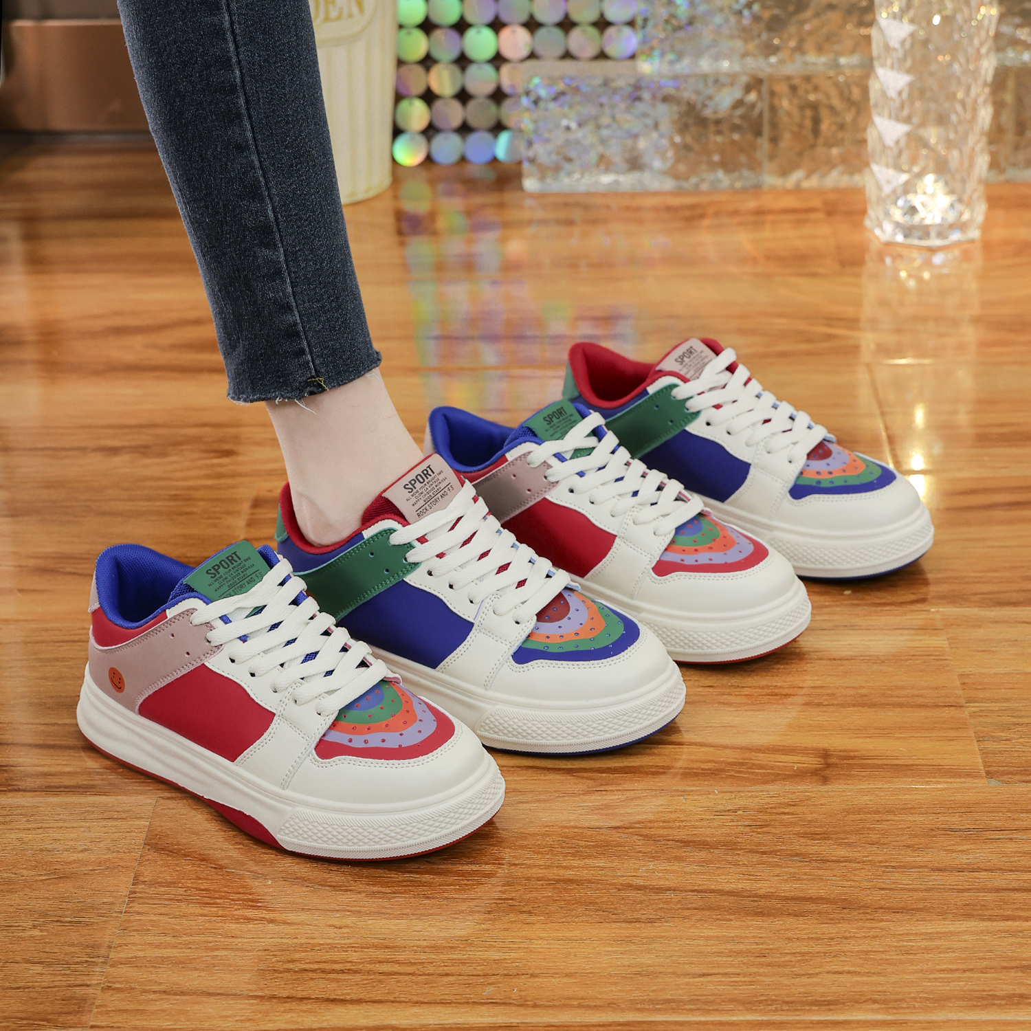 春季休闲鞋新款彩虹鸳鸯鞋女士休闲板鞋百搭潮流透气平底女鞋