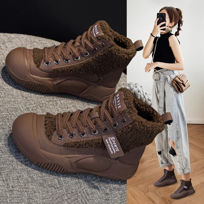 安踏流行冬鞋加绒雪地靴女2023年秋冬季新款百搭保暖厚底马丁短靴