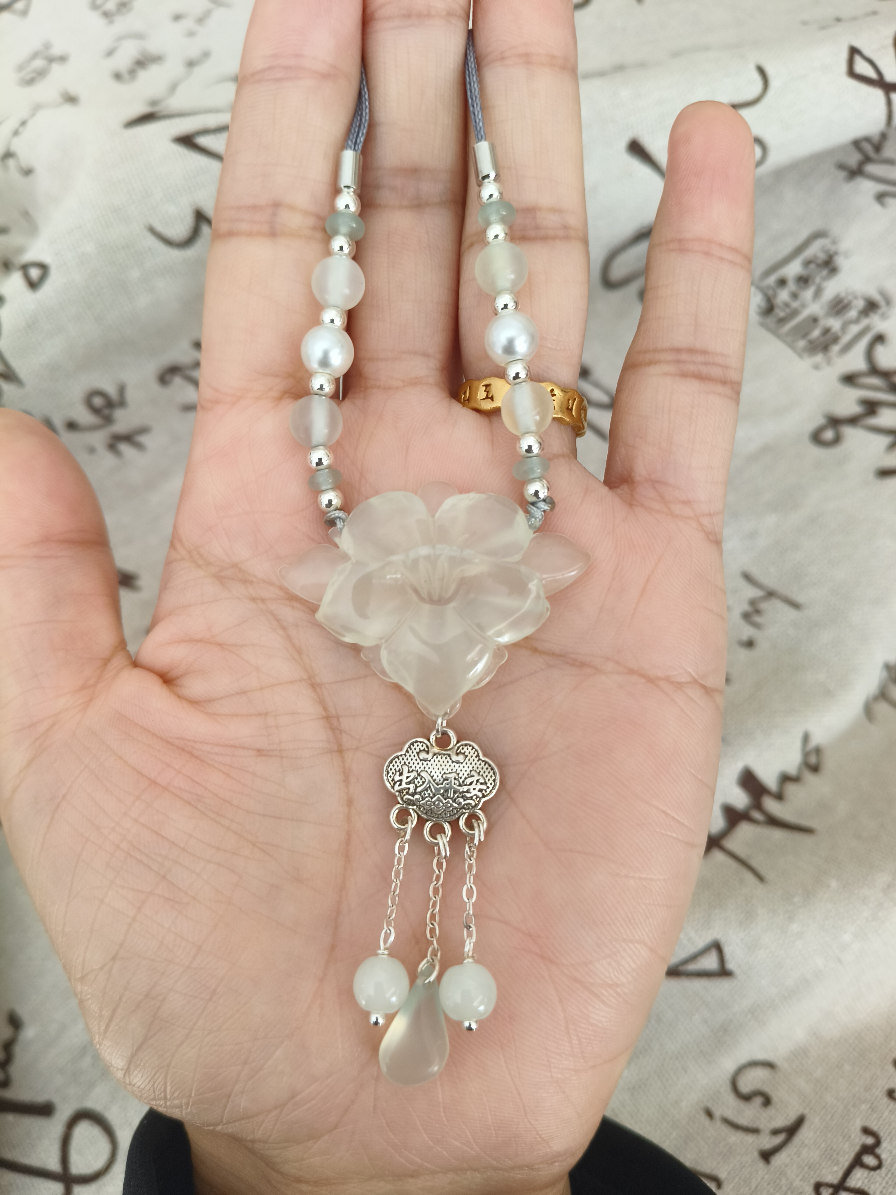 岫玉百合花吊坠新中式古风气质百搭
