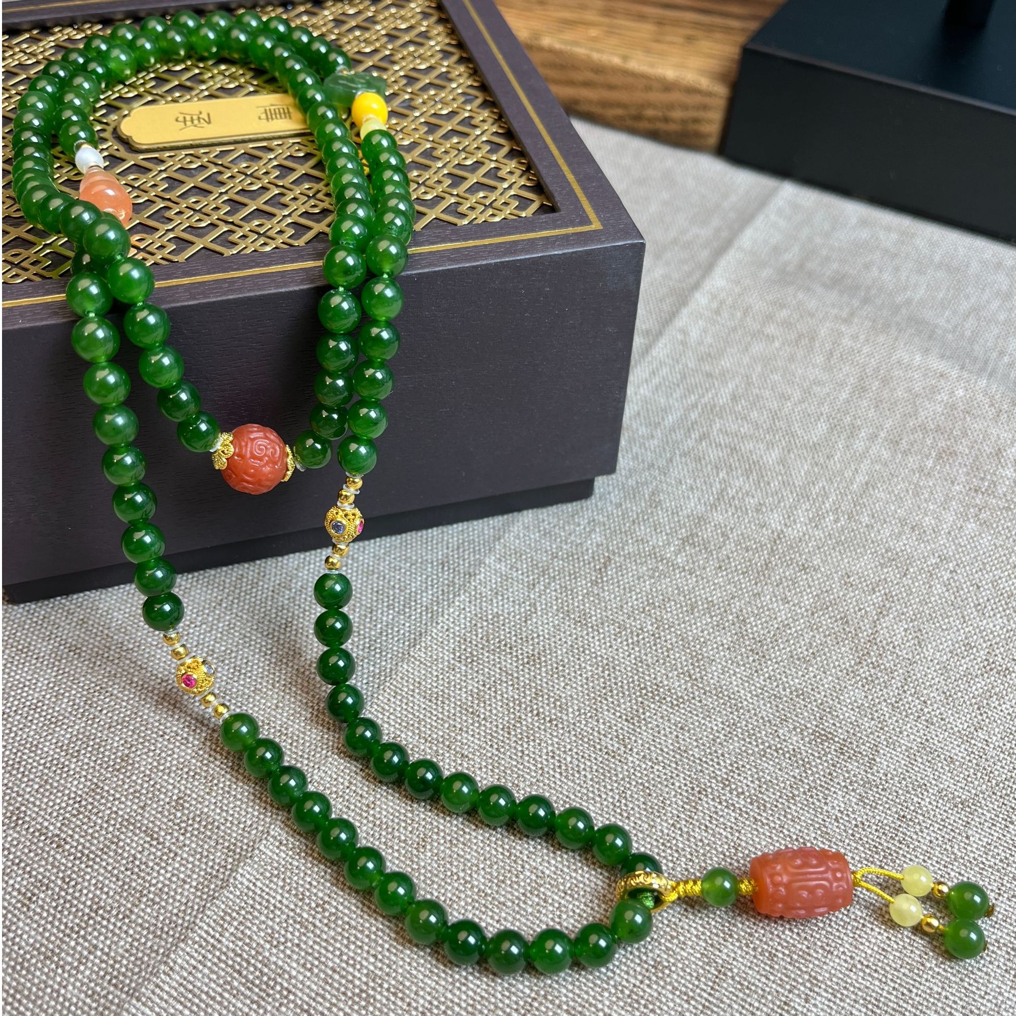 天然和田玉碧玉108颗无矿点卡6MM毛衣链项链手链手串时尚生日礼物