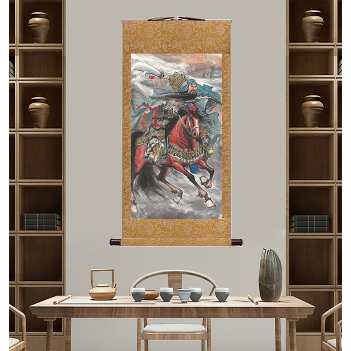 SC25国风玄关画竖幅装裱卷轴装饰画《关帝圣君