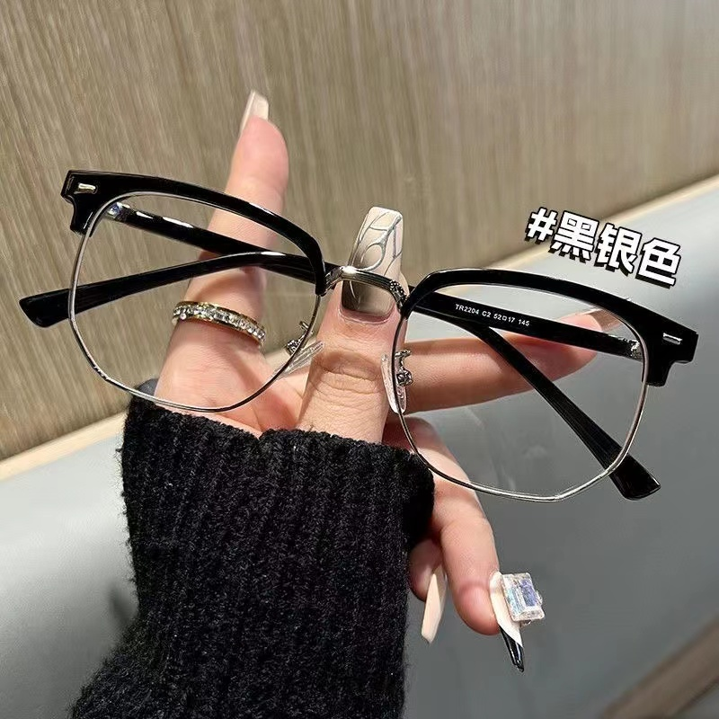 回头率超高！超好看复古半框近视眼镜防蓝光素颜高男女百搭平光镜