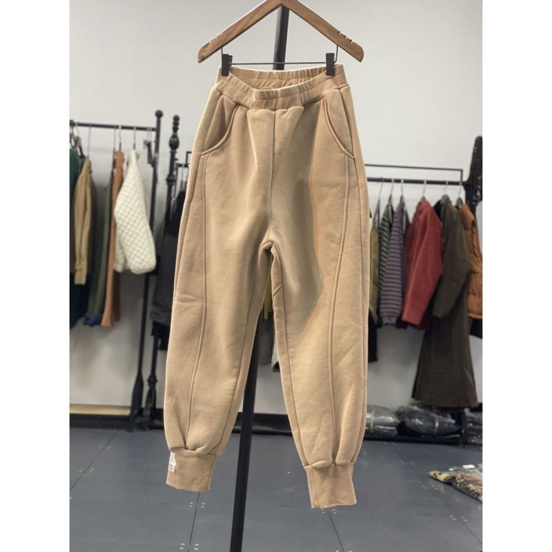 秋冬大码300斤休闲裤洋气减龄韩版束脚显瘦拼接加绒哈伦裤卫裤女