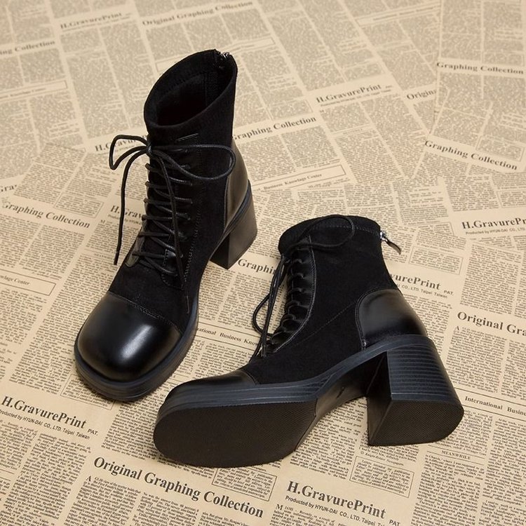 马丁靴子女高跟厚底2023年新款春秋单靴高级感踝靴洋气小短靴网红