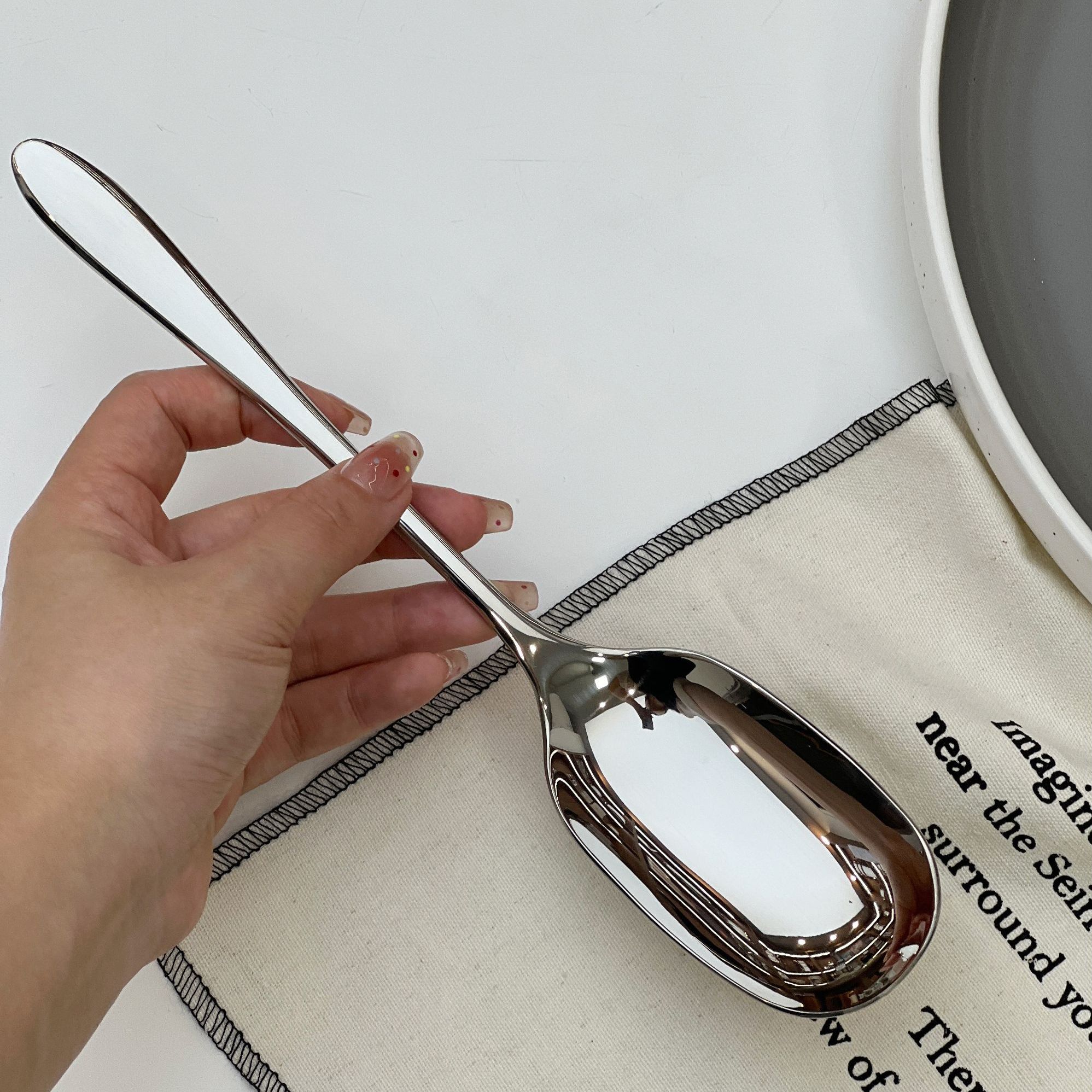 18/10不锈钢创意芒果勺 加厚餐饮分菜勺饭勺 加长柄