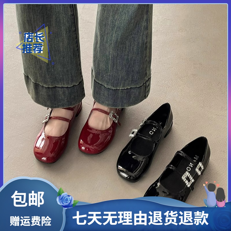 2024年春夏季新款法式仙女风低跟浅口单鞋女士圆头气质配裙双扣带
