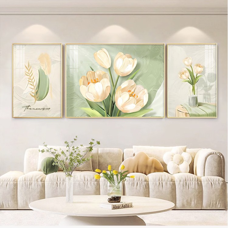 法罗迪【花卉奶油】新款客厅背景墙挂画风水高档装饰轻奢大气壁画