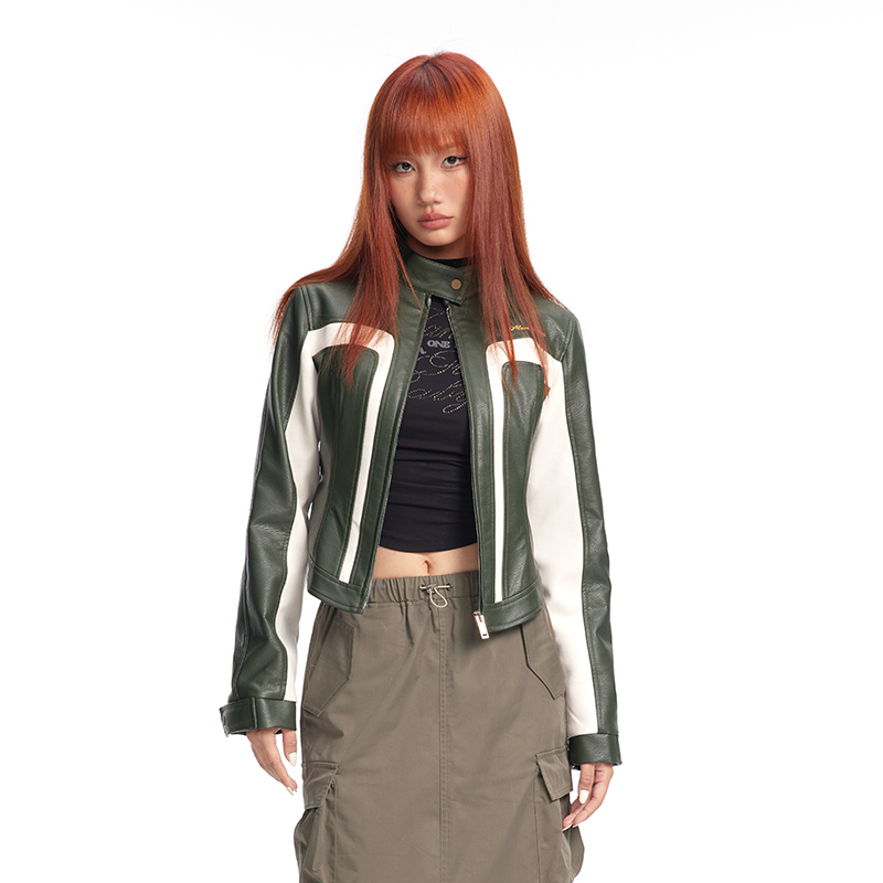 【MAMR】 PU机车服短款皮衣外套 早秋街头酷辣修身设计感上衣夹克