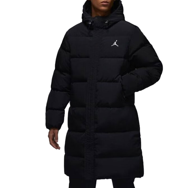 NIKE耐克男子连帽黑色运动休闲羽绒服冬中长款加厚保暖FB7314-010