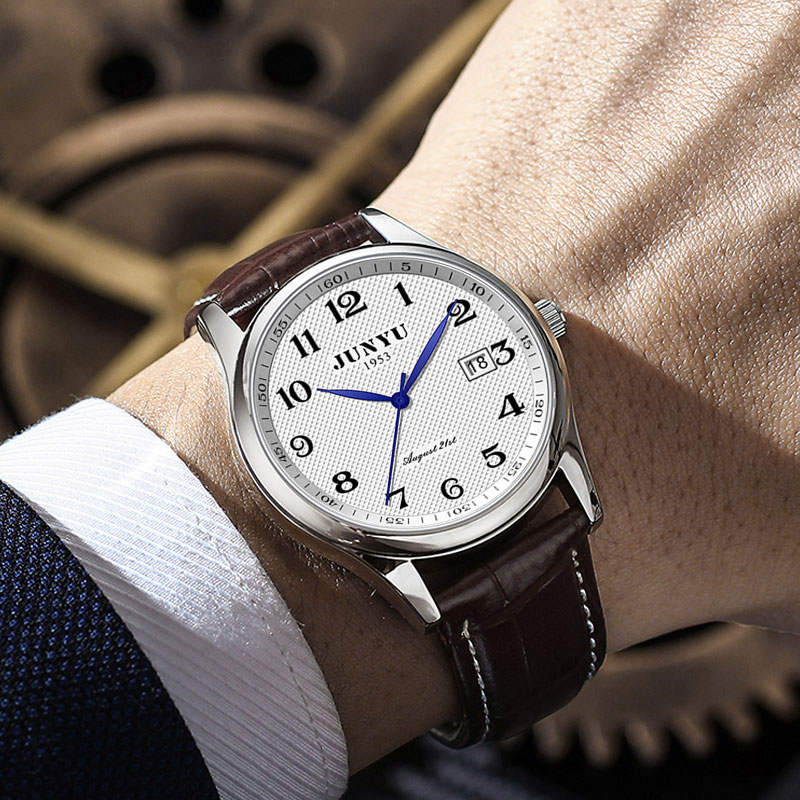 传承系列男士手表时尚红轮蝴蝶扣防水男表气质经典皮带商务腕表