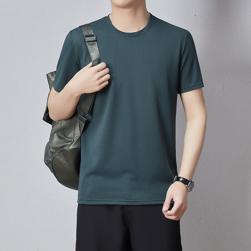 夏季休闲户外运动短袖圆领t恤大码男士健身薄款弹力透气宽松上衣