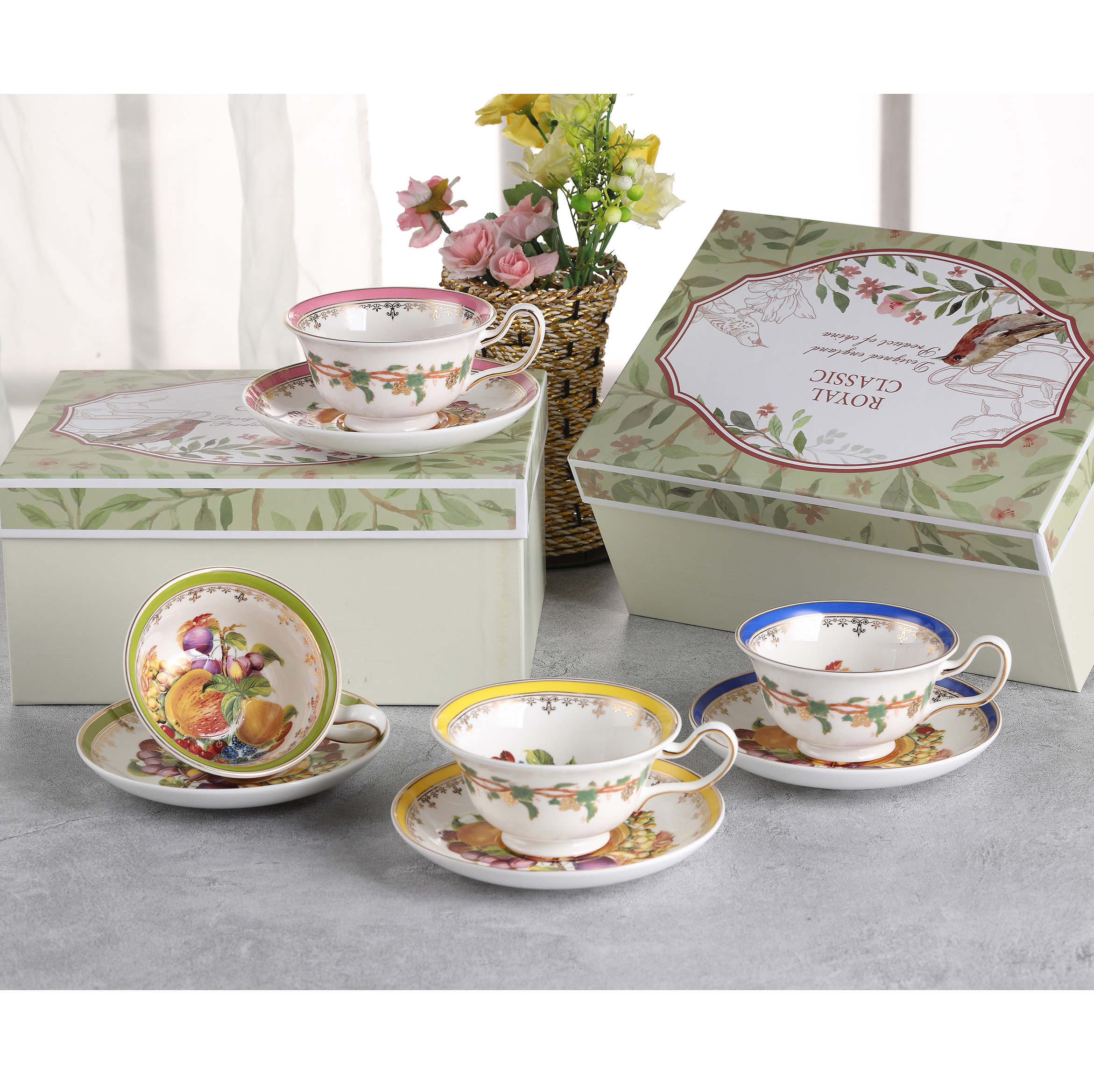 欧式复古绝美创意风黄金果园系列高骨瓷咖啡杯碟茶杯碟
