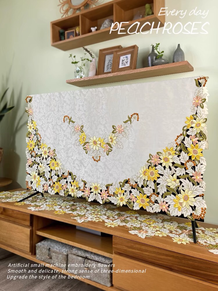 电视罩液晶曲屏刺绣绣花布艺美式中式欧式电视防尘盖巾多色送杆子