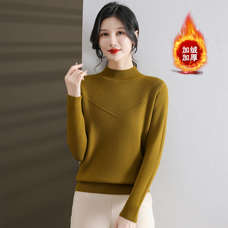 【羊毛衫】洋气妈妈秋冬新款加绒厚宽松保暖内搭毛衣女一体绒打底衫