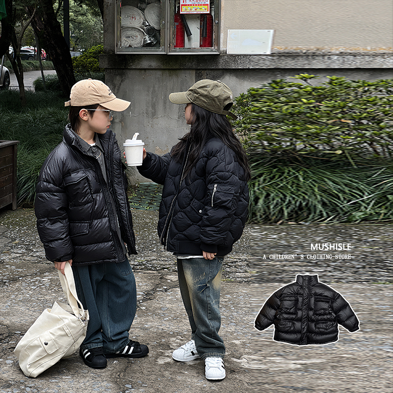 阿又男童冬季纯色标签高领羽绒服儿童复古保暖83072D