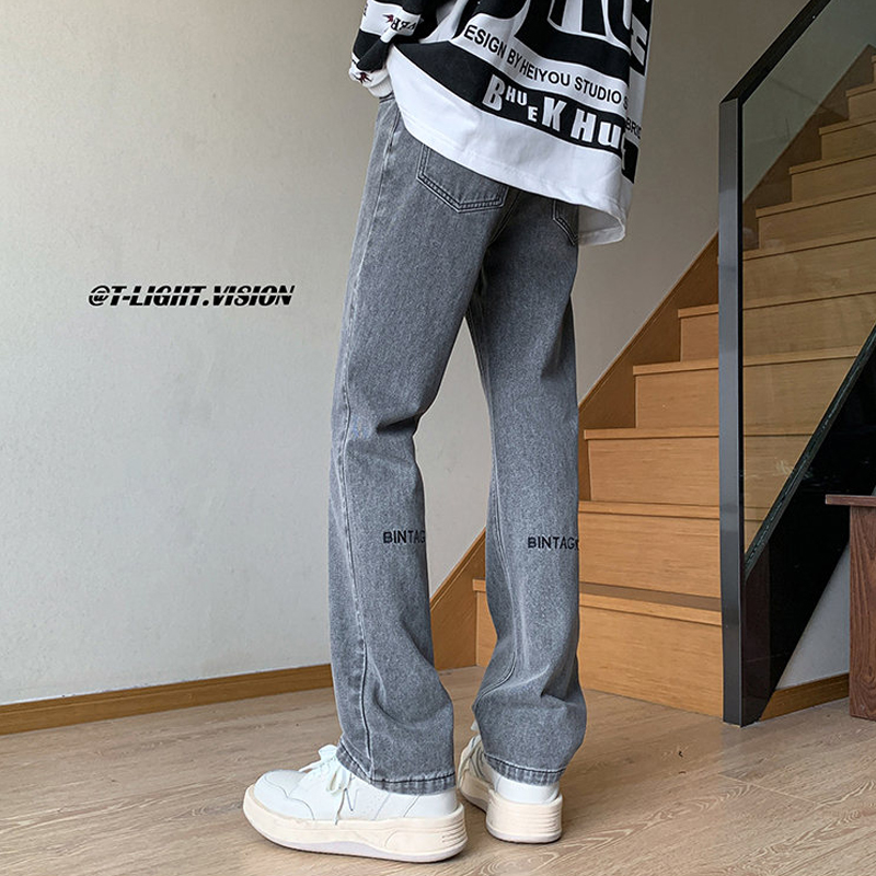 oversize裤子男高街vibe美式烟灰色直筒牛仔裤宽松潮流牛百搭薄款