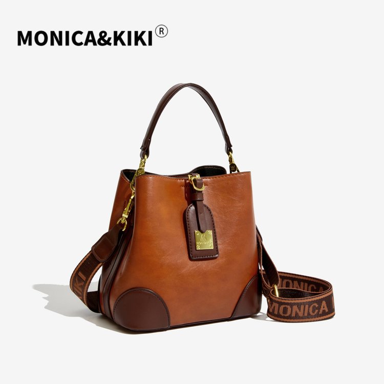 新款时尚高级感百搭单肩大容量水桶包单肩包斜挎包  862棕色