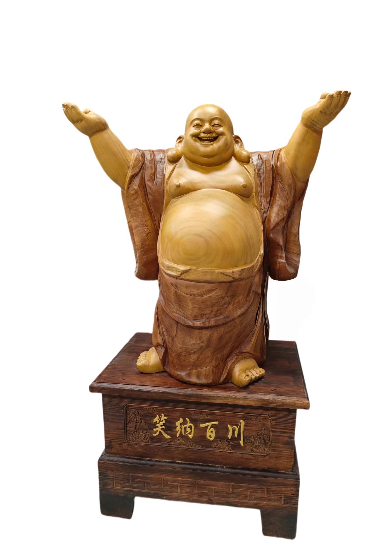 根雕工艺品，香樟木弥勒，手工雕刻，精品摆件长80厚45高130