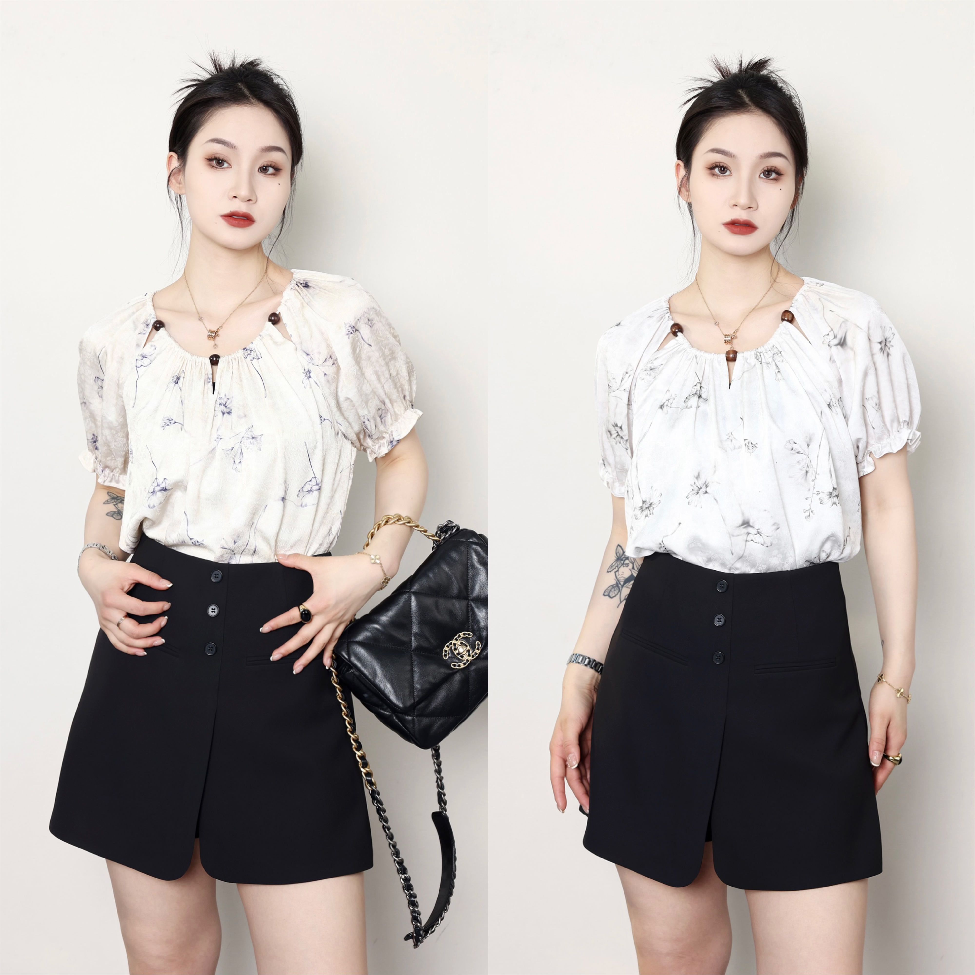 QC裂渡【解语花】微胖大码女装夏季国风碎花小衫ZY403H51