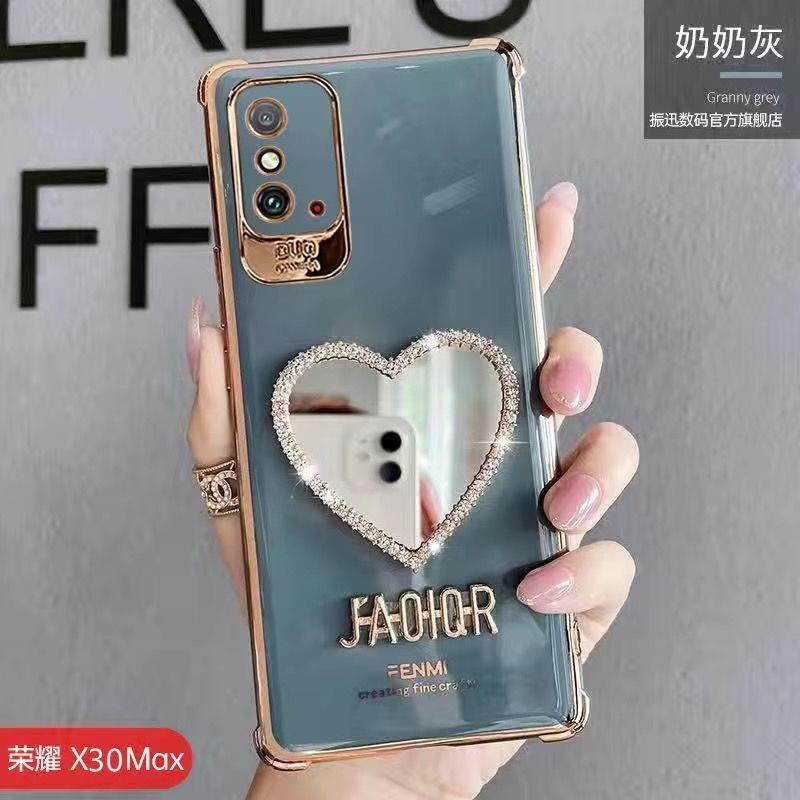 华为荣耀X30Max手机壳女款5g补妆镜子KKG-AN70气囊电镀全包保护套