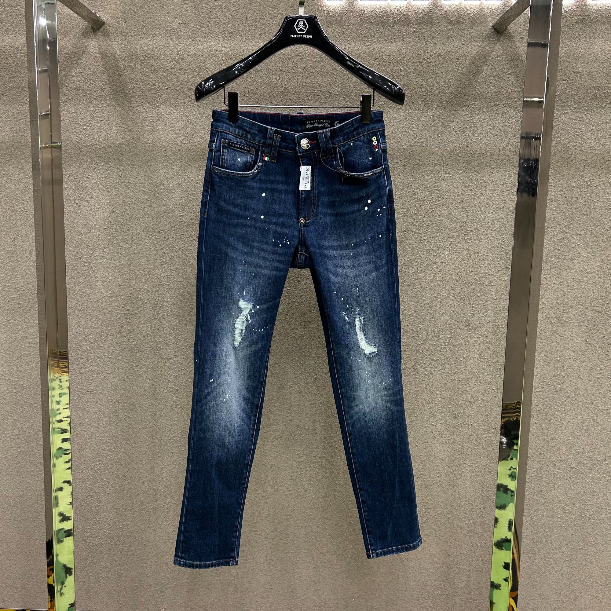 PLIPHPP PLEPN正品PP微粒闪光 复古修身高弹高奢高定软牛仔裤6306