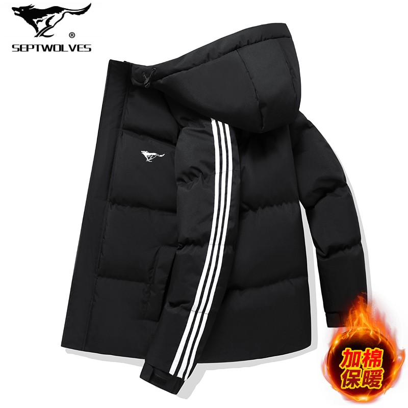 七匹狼秋冬季棉服男士运动连帽加厚加绒棉袄宽松保暖韩版中年棉衣