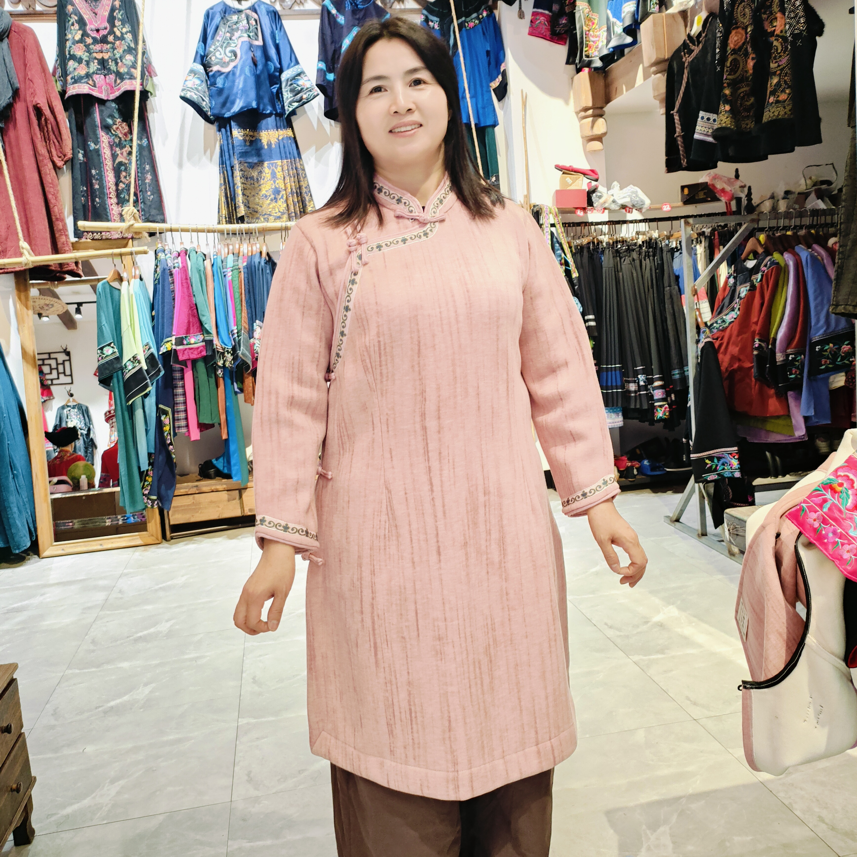 新中式国风复古改良旗袍秋冬气质长袖连衣裙