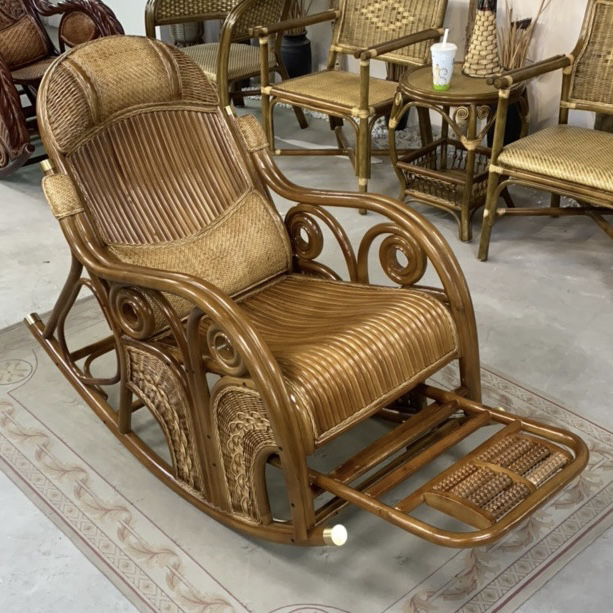 阳台家用单人客厅办公新款排枝加粗大号摇椅真藤摇椅人力摇胡桃色