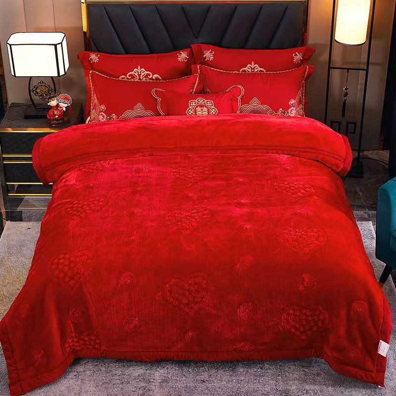 大红色婚庆双层加厚9斤毛毯冬季盖毯子拉舍尔结婚陪嫁双人大被子